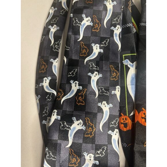 Halloween Neck Tie Pumpkins Ghosts Necktie Teachers Novelty Hallmark Lot Of 2 - Picture 3 of 12
